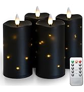 Lezonic Black Flameless Waterproof Outdoor Candles with Remote, 4Pcs Battery Operated Candles LED...