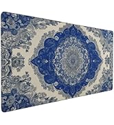 Rsaoyan Extended Mouse Pad, Persian Rug Design, Blue and Beige, 35.4x15.7 Inches, Rubber Base wit...