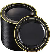 bUCLA 100Pieces Black and Gold Plastic Plates Disposable - 7.5inch Disposable Salad/Dessert Plate...