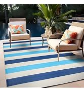 Rugshop Contemporary Stripe Reversible Crease-Free Waterproof Premium Recycled Plastic Outdoor Ru...