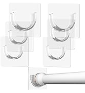 YEHOSHUN 6 Pack Shower Rod Holders No Drilling, Adhesive Curtain Rod Brackets for Wall, Strong Te...