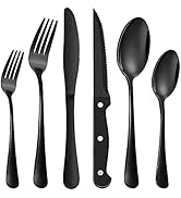 48-Piece Black Silverware Set with Steak Knives, Stainless Steel Flatware Cutlery Set for 8,Stain...