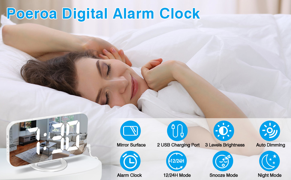 white Digital Alarm Clock for bedroom