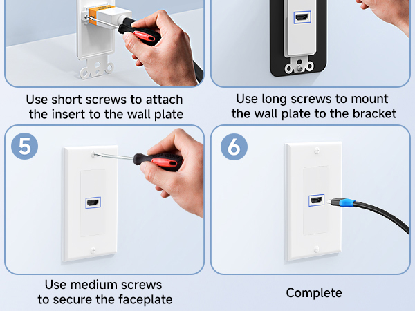 2-Pack 1-Port HDMI Wall Plate in White (4K UHD, ARC, and Ethernet Pass-Thru Support)