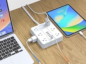 flat plug extension cord 5 ft surge protector multi outlet extender