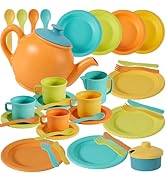 BUYGER Kids Kitchen Accessories and Tea Set for Kids, Toddler Play Kitchen Toy Dish Plates Utensi...