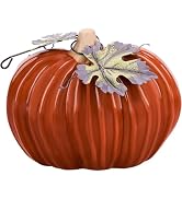 Vhxmaizxn Ceramic Pumpkin Statues 6 Inch Artificial Porcelain Fake Pumpkins | Orange Glazed Ceram...