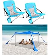 2 Pack Low Beach Chair + 6.6 FT X 6.6 FT 4 Pple Beach Canopy