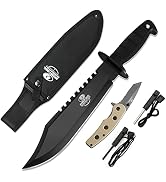 Mossy Oak 15-inch Survival Bowie Knife &amp; Folding Pocket Knife, Fixed Blade Hunting Knife with She...