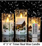 CANDLE IDEA 3PCS White Christmas Glass Flickering Flameless Candles with Snowman Decal,Real Wax B...