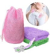 3 Pack Soap Bag Exfoliating Soap Saver Pouch, Exfoliator Sponge Soap Pocket Drawstring Bags, Body...