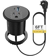 2 Inch Desk Power Grommet USB C PD 20W, Recessed Power Strip Socket with AC Plugs and 2 USB Charg...