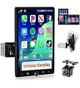 Podofo 10.4" Single Din Radio Car Stereo with Wireless CarPlay &amp; Android Auto, Rotatable Touch Sc...