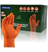 GENERALCARE Heavy Duty 8MIL Orange Nitrile Gloves with Diamond Grip, Industrial Grade, Chemical R...