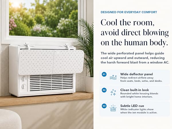 Cool the room, avoid direct blowing on the human body.