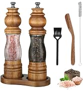 Foyucool Wooden Salt and Pepper Grinder Set, 8 Inch Manual Pepper Mill | Adjustable Coarseness Re...