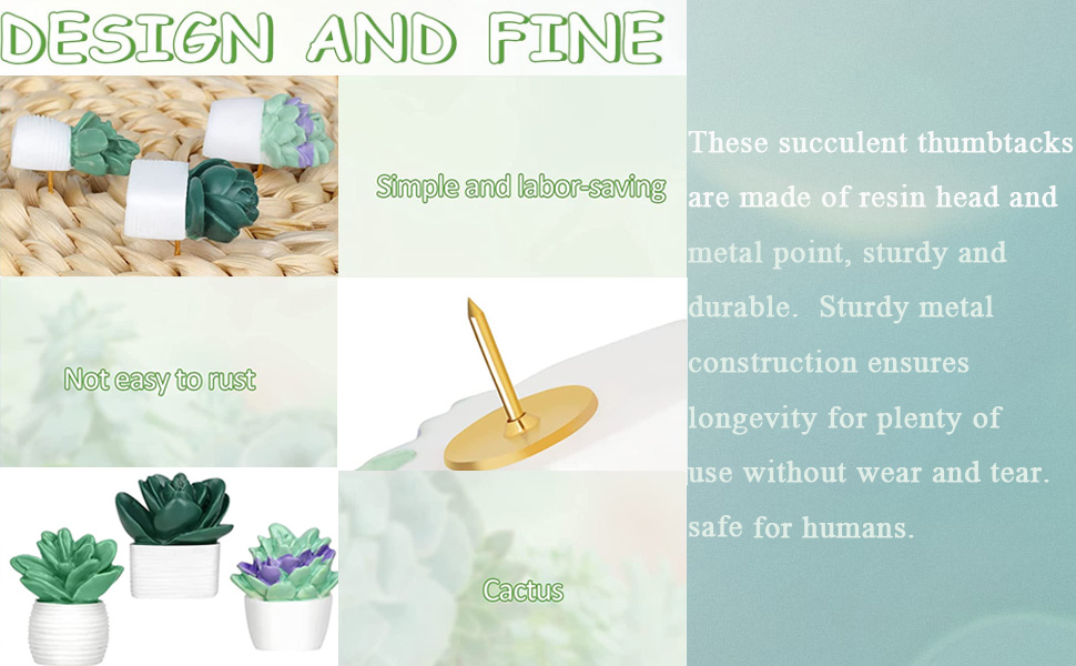 Cute Succulent Plants Decorative Push Pins Colorful Floret Thumbtacks for Photo Wall, Feature Wall