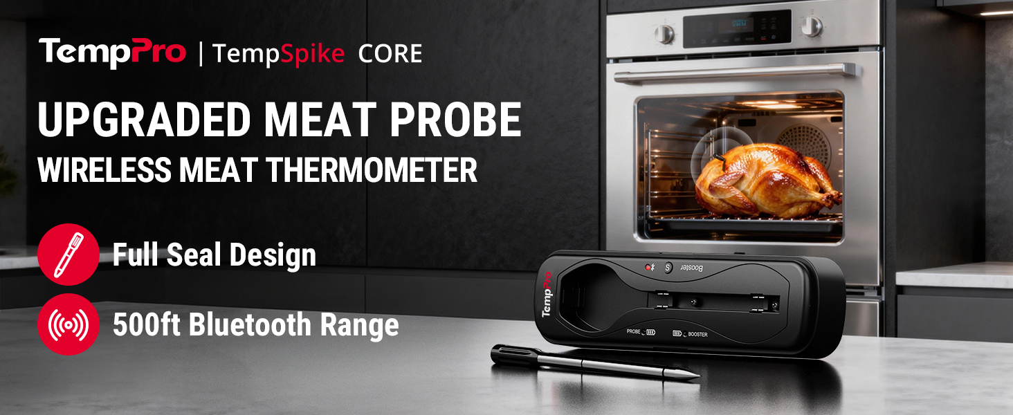 meat thermometer with upgraded wireless meat probe and 500ft bluetooth range