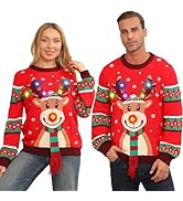 Ugly Christmas Sweater Women Men,Light Up Christmas Sweater for Couples,Funny Cute Reindeer LED X...