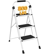 KMFurnila 3 Step Ladder for Adults, Folding Step Stool with Cushioned Handle Wide Anti-Slip Pedal...