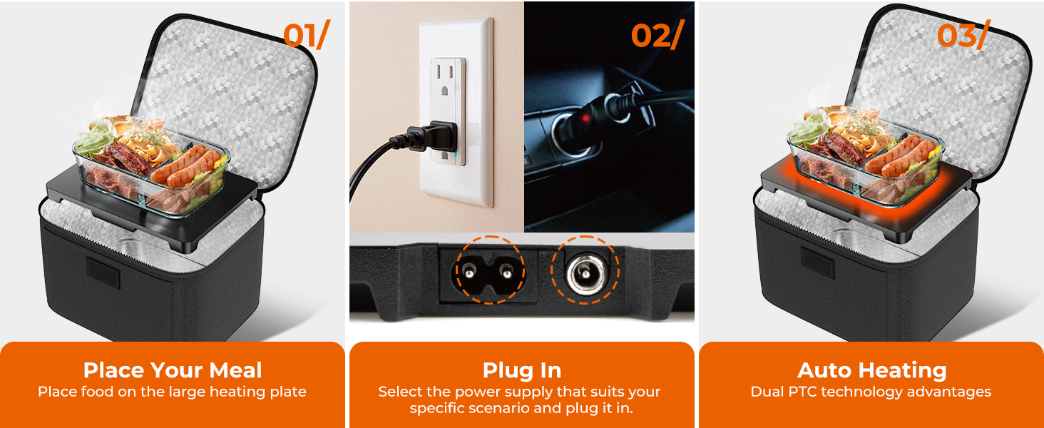 Electric Lunch Box Food Heater - 12V/24V/110V 3-in-1 Portable Oven Car Food Warmer