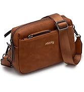 Alldaily Women Triple Zip Small Crossbody Bag, Leather Phone Purse with Wide Shoulder Strap
