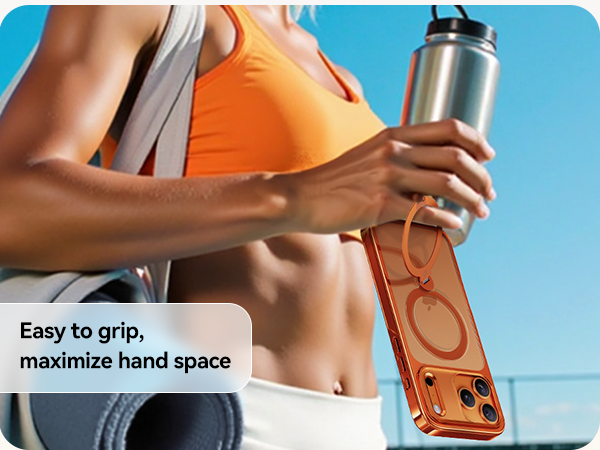 Orange for iPhone 17 Pro Case with 360 Spin Magnetic Stand Slim Polished Clear