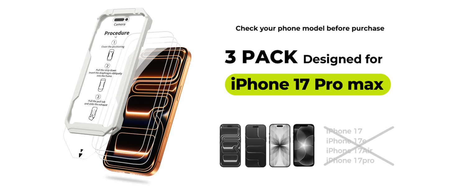 3 Pack Designed for iPhone 17 pro max Screen Protector with Installation Frame
