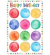 D24TIME Birthday Chart for Classroom - 16.5''x11.2'' Watercolor Happy Birthday Posters Calendars ...