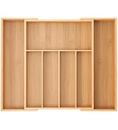 Fibogollo Expandable Kitchen Drawer Organizer,Silverware Organizer, Bamboo Drawer Organizer For U...