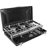 FineFlame Camping Stove, 3 Burner Propane Portable Camp Stove with Regulator, Push-Button Instant...