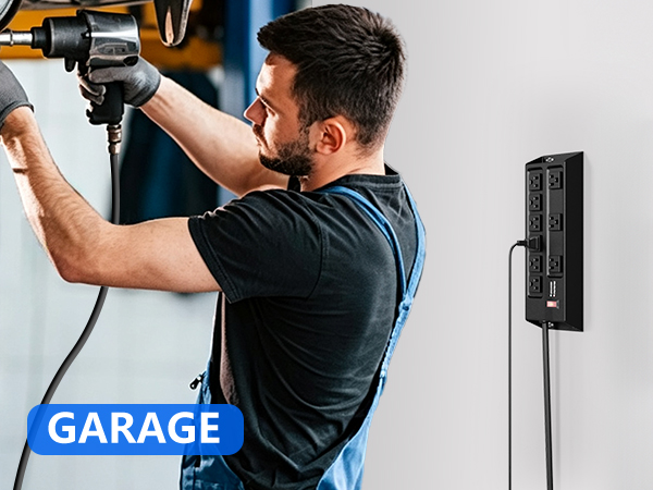 Heavy-duty multi-hole power strip suitable for garage