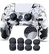 YoRHa Studded Printing Silicone Cover Skin Case for PS5 Controller x 1(White) with Pro Thumb Grip...