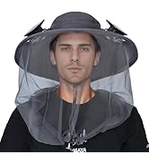 ayamaya Mosquito Net Hat with Fan Built-in, Wide Brim Solar Fan Hat with Netting, 3 Speeds Adjust...