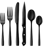 NETANY 24 Pieces Black Silverware Set, Black Flatware Set, Food-Grade Stainless Steel Cutlery Set...