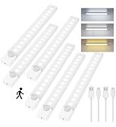 Rihvy Under Cabinet Lighting 8 Inches Rechargeable Motion Sensor Light Indoor, 3 Color Dimmable C...