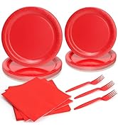 PCLMLES 96pcs Disposable Solid Tableware Set Paper Plates Round for 24 Guests Party Table Supplie...