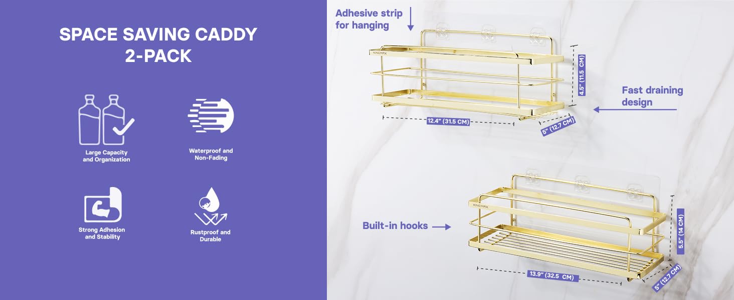 2-Pack Shower Caddies, Premium Stainless Steel, Gold