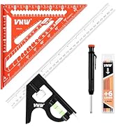 VNW 12inch Combination Square and 7inch Rafter Square Set with Carpenter Pencil - CNC-Machined Al...