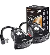 [2 Pack] BESTTEN Outdoor 24-Hour Timer, 3 Grounded Outlets, 6-Inch Power Cord, Flat Plug, Heavy D...