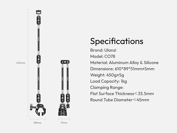 ULANZI Super Clamp Camera Clamp Mount with 2 Section Kit