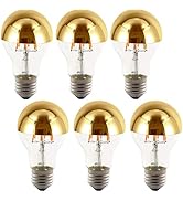 Edearkar 6-Pack A19 Half Chrome Gold Light Bulb 4W Dimmable, E26 Base Daylight White 6000K 40W Eq...