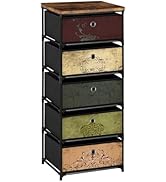 VASICAR Nightstand with 5 Drawers, Clothes Storage Organizer, Small Fabric Dresser for Bedroom, C...