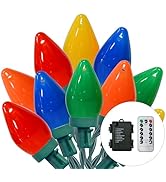 PASUTO 27.5FT C7 LED Christmas Lights Battery Operated Lights with Remote, 8 Mode Twinkle Vintage...