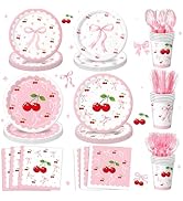 Cherry Party Decorations, Bow Party Decorations Includes Plates, Napkins, Cups, Cutlery for Bow C...
