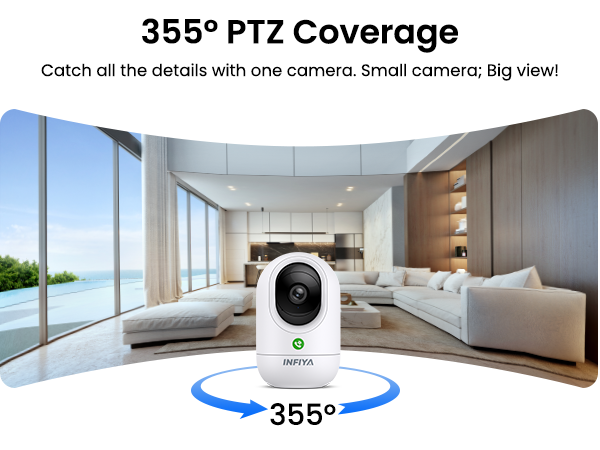 355° PTZ Coverage Catch all the details with one camera. Small camera; Big view!