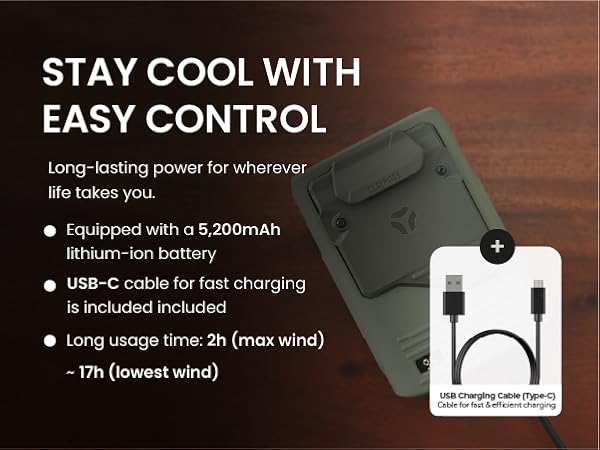 Claymore Clip Fan Rechargeable Hands-Free Clip USB-C Charging Camping, Hiking, Outdoor Use