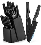 E-far Knife Set, 15-Piece Kitchen Knife Block Set with Sharpener, High Carbon Steel Chef Paring S...