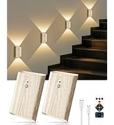 2 Pack Motion Sensor Wall Sconce with Remote – Rechargeable Battery Powered LED Wall Lamp, 3 Colo...