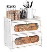 Ollieroo Vintage Double Layer Bread Box for Kitchen Countertop, Bamboo Bread Storage Container, B...